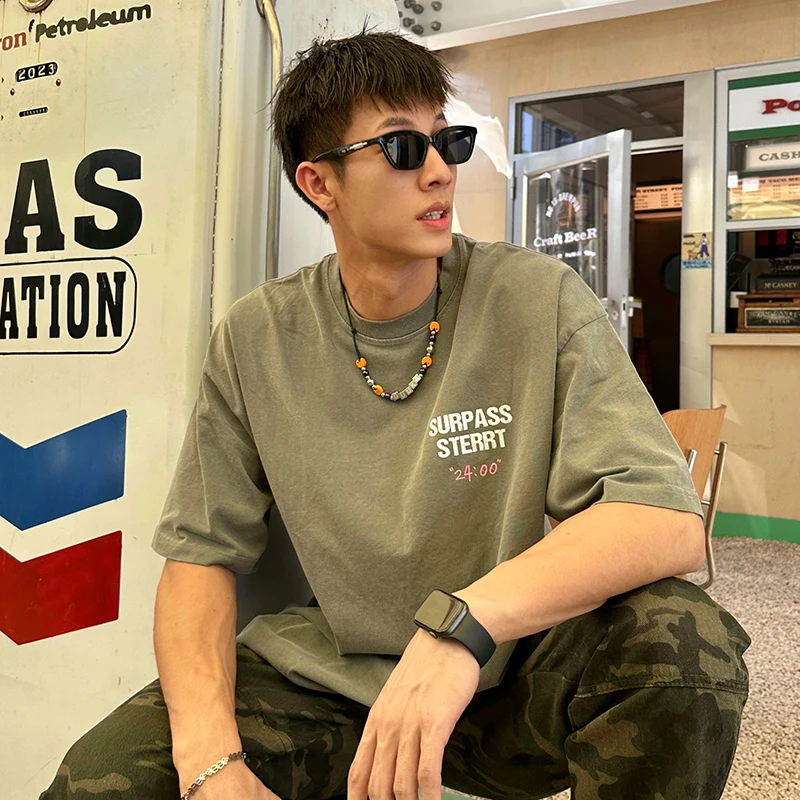 Surpass Street Intime系列字幕水洗宽松短袖美式潮流休闲百搭