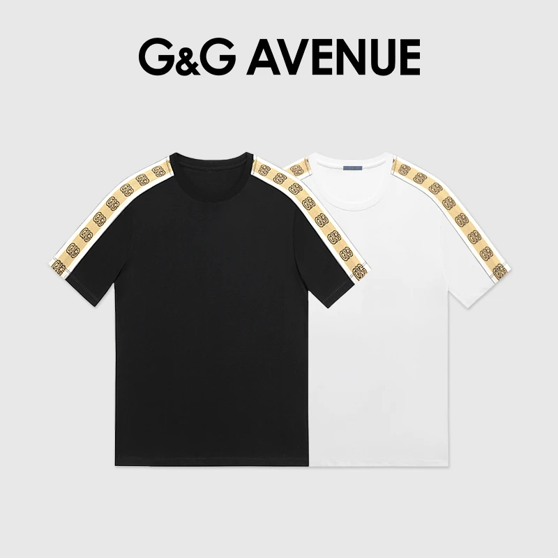 法国G&G AVENUE国际轻奢潮牌夏季拼接织带T恤男女同款-GT22124014