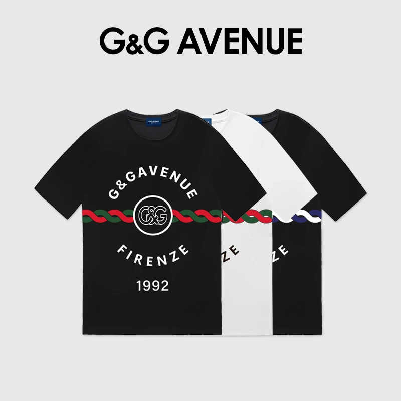 G&GAVENUE G&GAVENUE国际轻奢潮牌纯棉T恤男士休闲宽松春夏印花