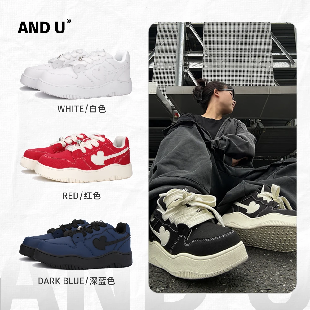 AND U秋冬新款洋气面包鞋小个子厚底小白鞋6CM隐形增高情侣板鞋