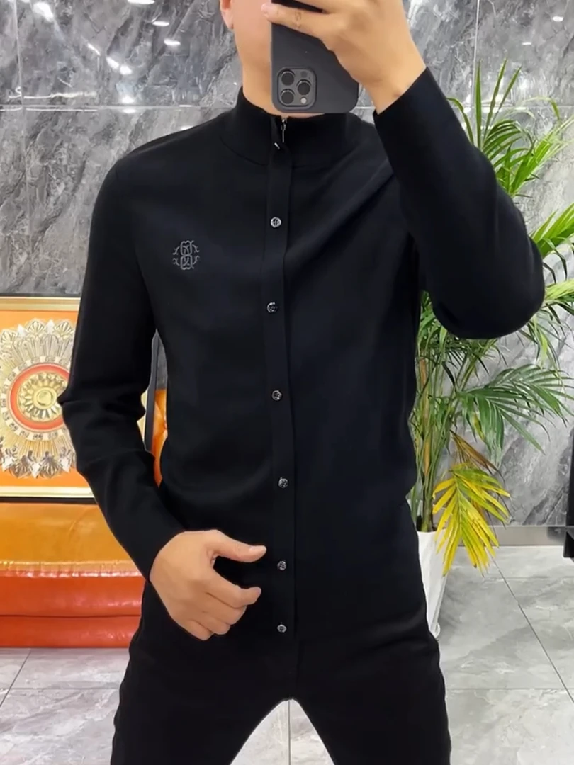 秋冬季新品男士高级感休闲立领针织衫商务时尚潮流气质百搭打底衫