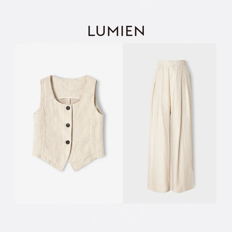 LUMIEN【百搭不厌】夏季薄款无袖简约圆领设计感背心马甲套装