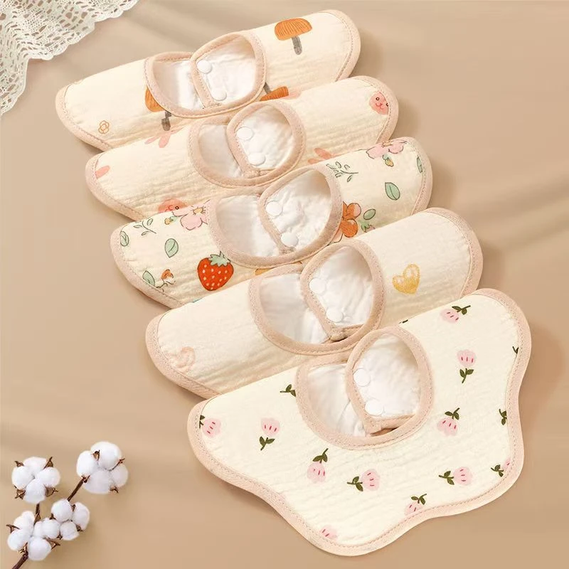 新生婴儿纯棉a类纱布围嘴防水360度旋转男女宝口水巾花瓣型围兜