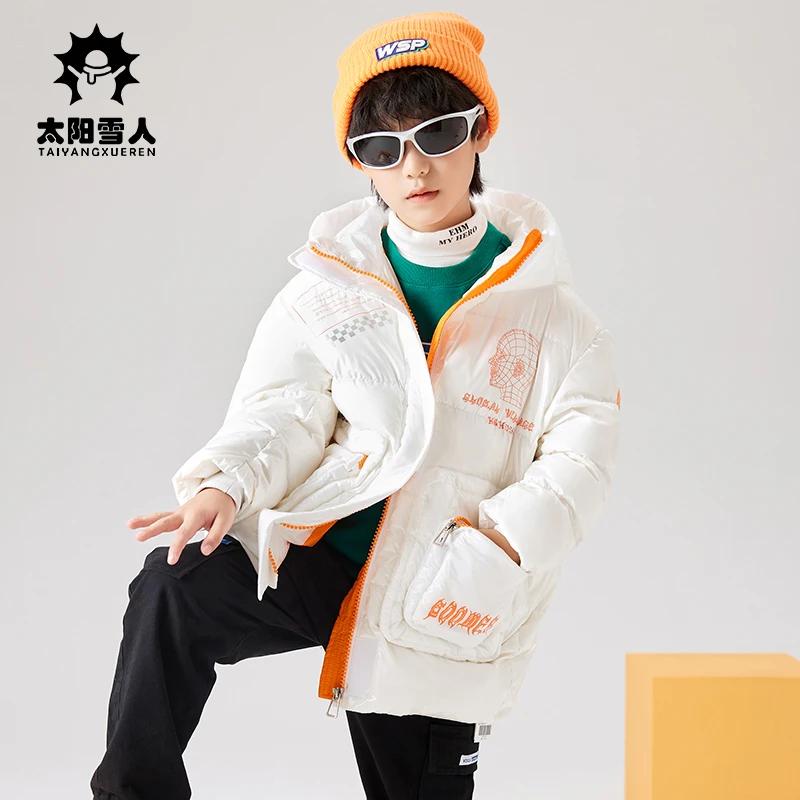 太阳雪人【肉妈专属】冬季男童中长款保暖潮酷工装羽绒服890099