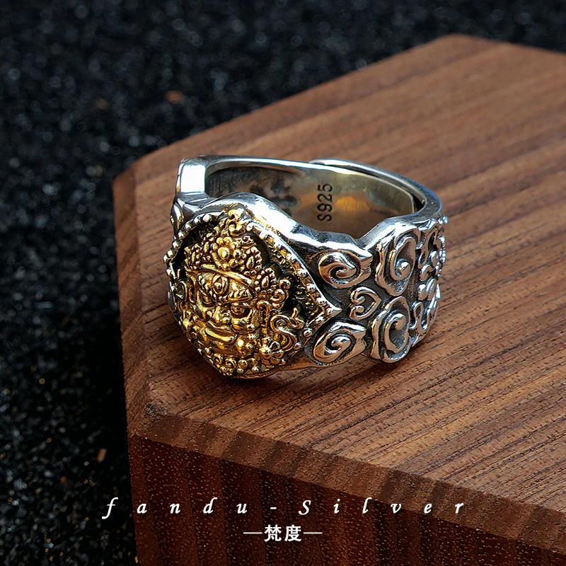 925银戒指 素款黄财神戒指个性民族风男款时尚国潮可调节霸气指环