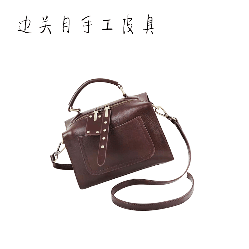 复古真皮纯手工包女士波士顿包包便携手提斜挎包-【J】M767