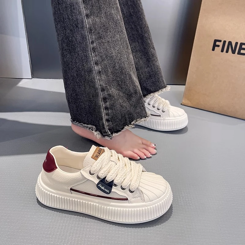2024新款时尚百搭款贝壳头小白鞋厚底百搭运动板鞋秋季女鞋小众