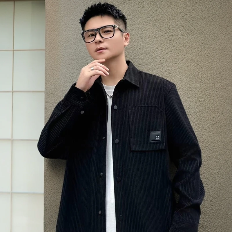 男士灯芯绒衬衫长袖复古潮流港风宽松帅气衬衣