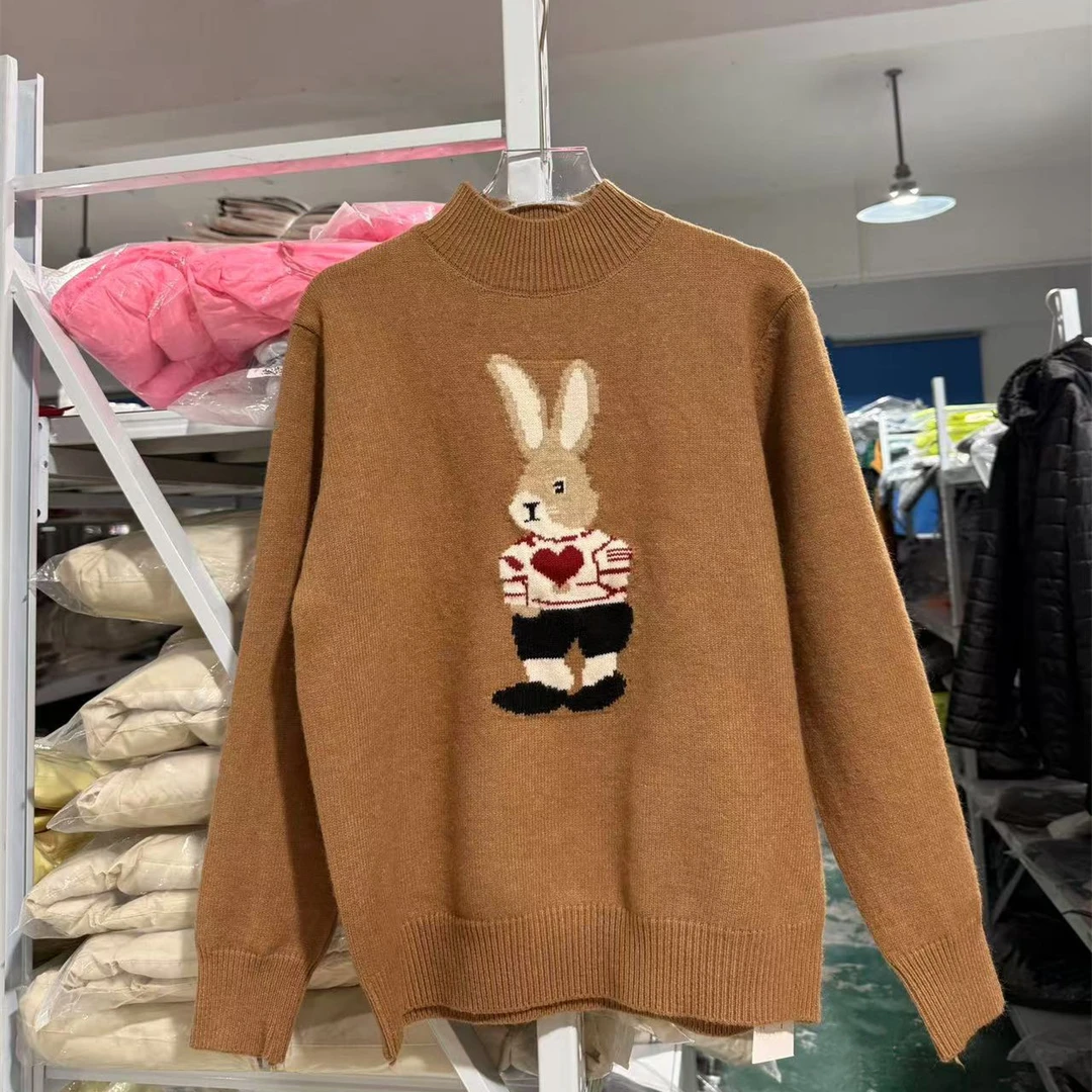 K2368 半高领卡通兔子刺绣宽松百搭毛衣针织衫 4MY1806