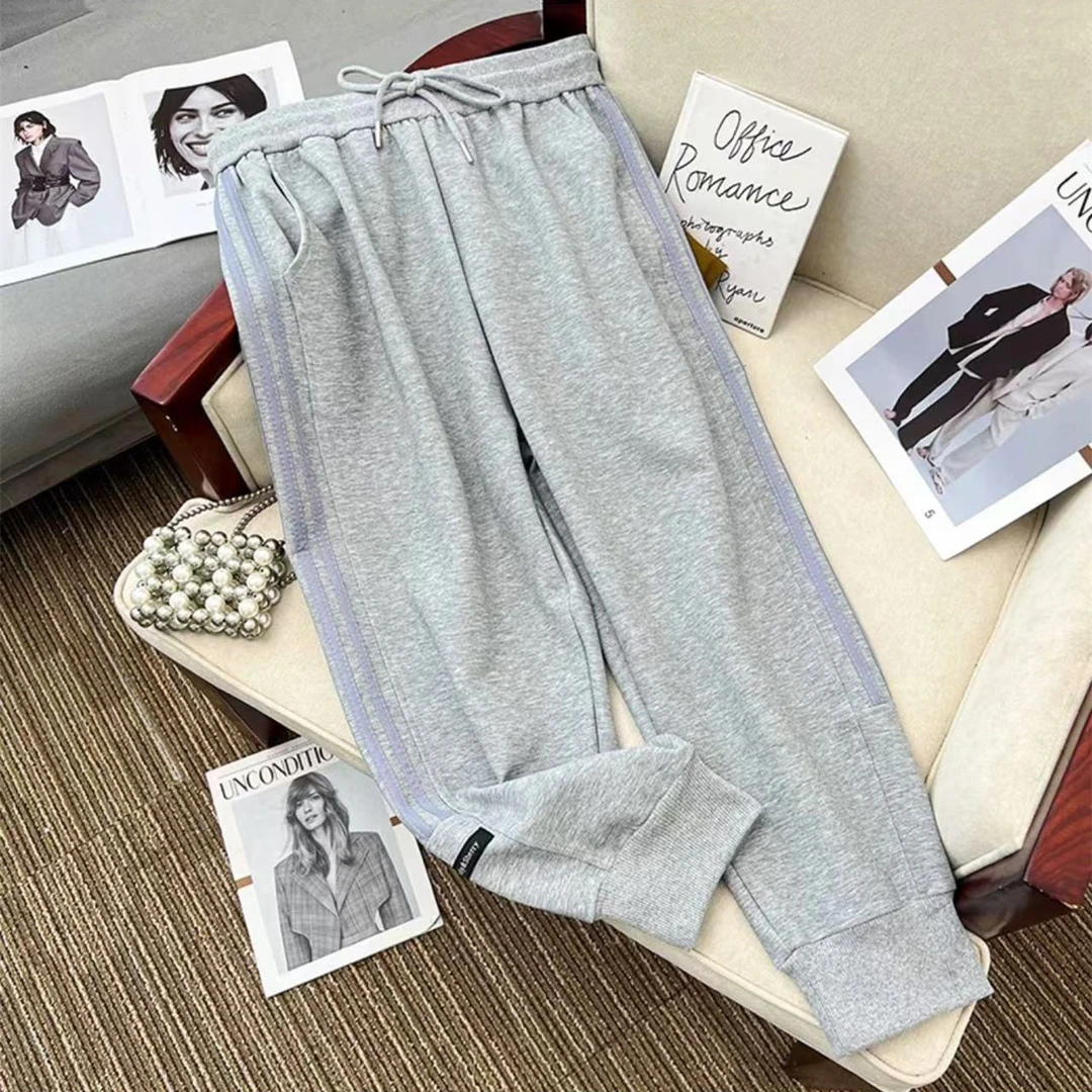 K2186 抽绳小标竖条纹加绒运动百搭休闲裤 4KZ1798