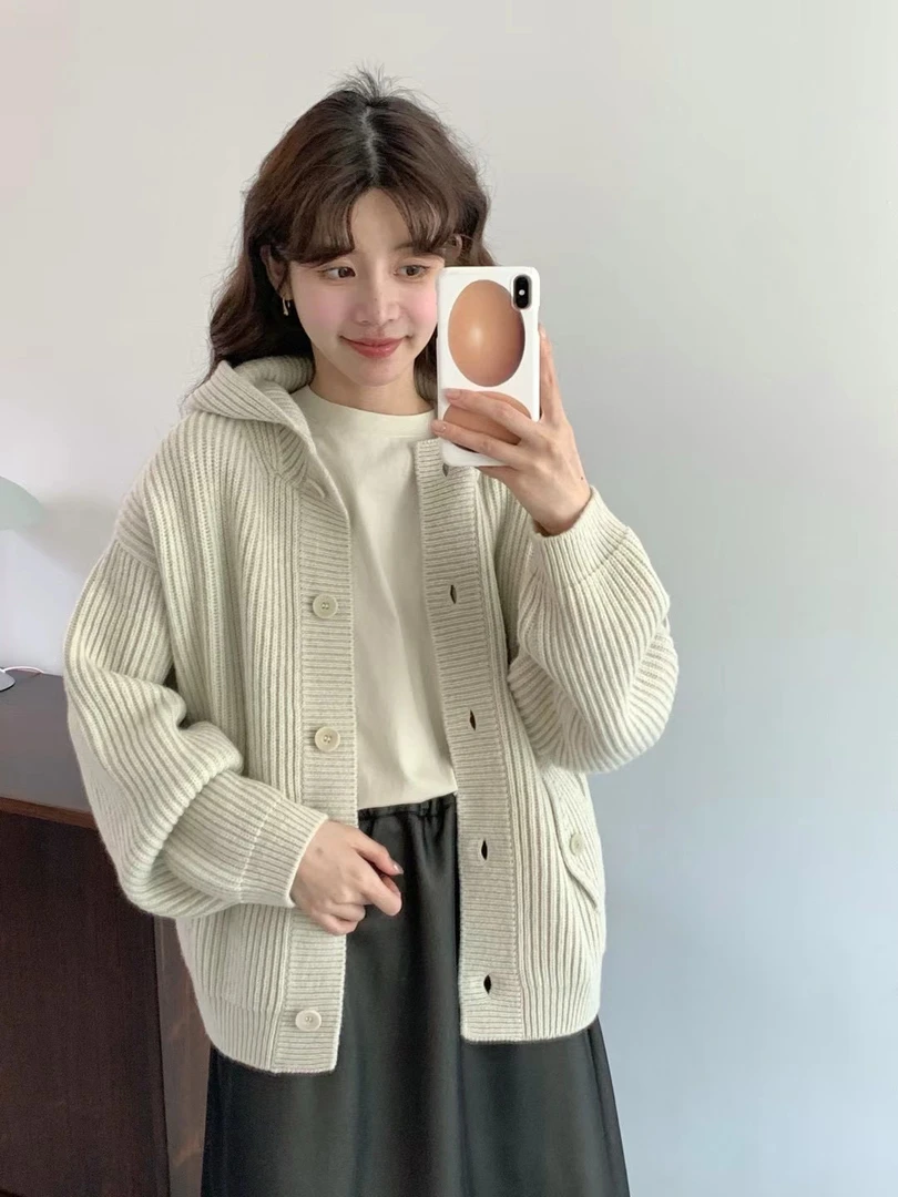 东大门直邮 正品egg宽松带帽毛衣