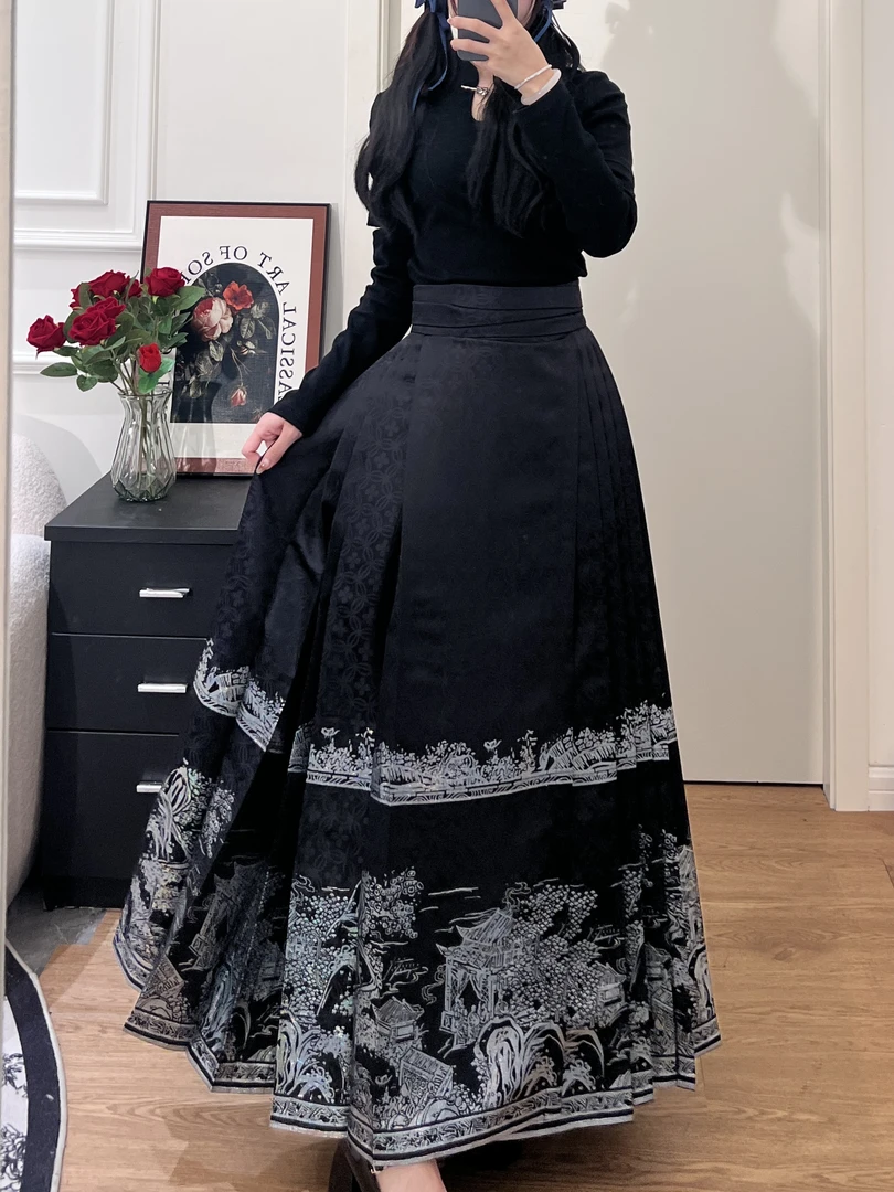 "小亭阁" 螺钿织银马面裙 国风新中式汉元素修身显瘦马面裙套装