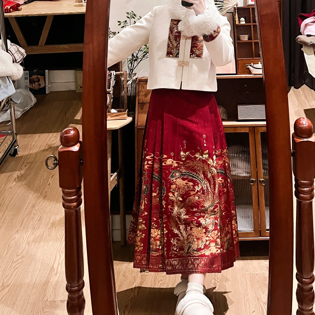 国色天香 红色新中式新年战袍国风订婚服 汉元素马面裙古风套装