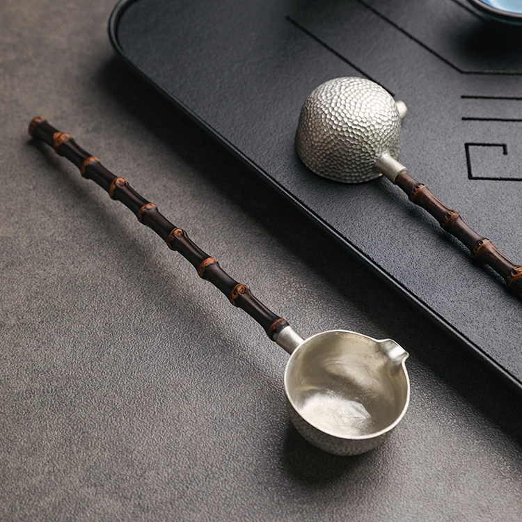 紫竹长柄分茶勺锡制水勺酒勺茶勺茶道配件水瓢舀茶匙煮茶勺子