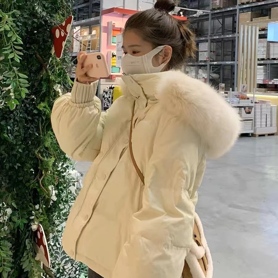 连帽羽绒服女白鸭绒韩版小个子百搭新款休闲短款保暖时尚冬季外套