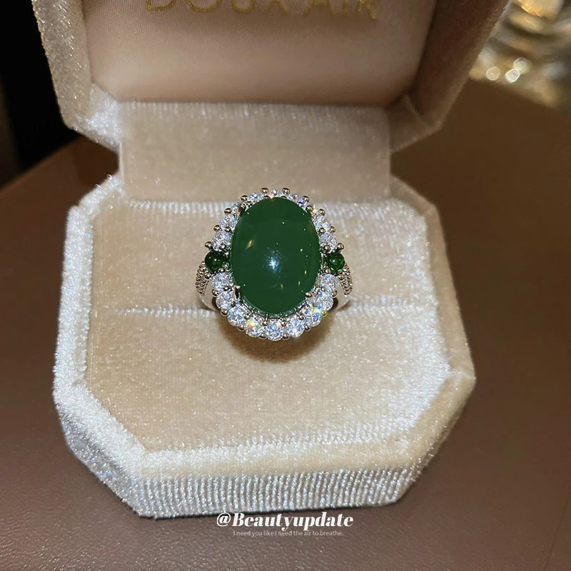 合金戒指 锆石椭圆开口戒指新中式复古食指戒国潮