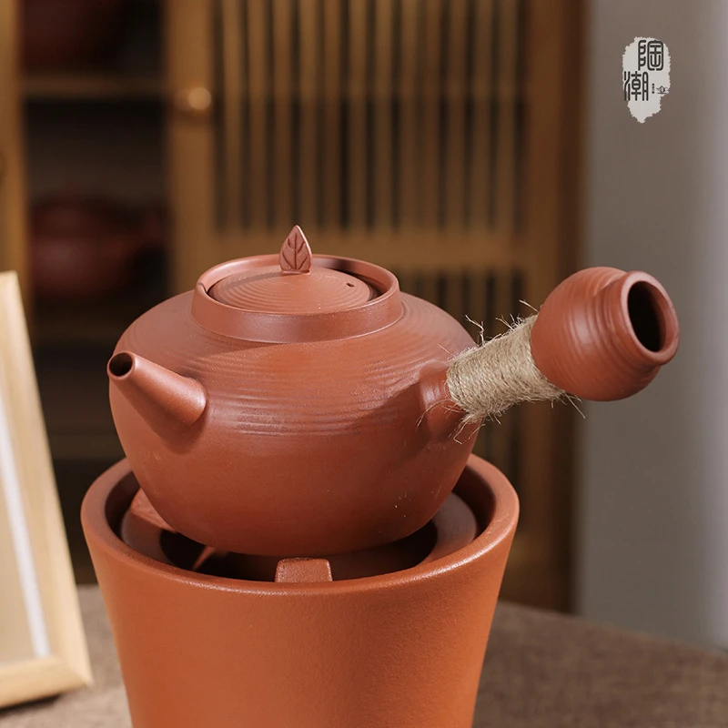 潮州砂铫烧水复古功夫茶红泥线圈煮水壶陶壶煮水煮茶