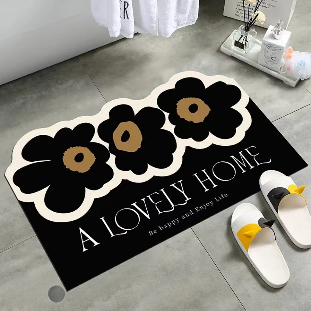 【100*140】花香满屋-入户门地垫硅藻你地垫吸水防滑垫可爱有形速干