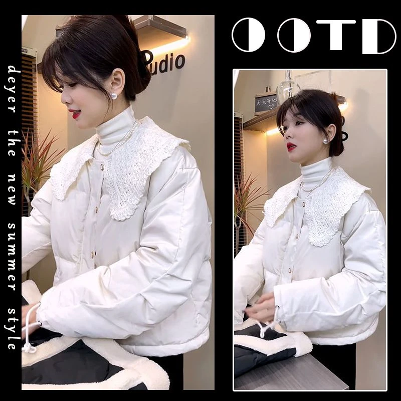 时尚洋气女装2024秋冬新款百搭休闲娃娃领保暖棉服保暖高级感外套