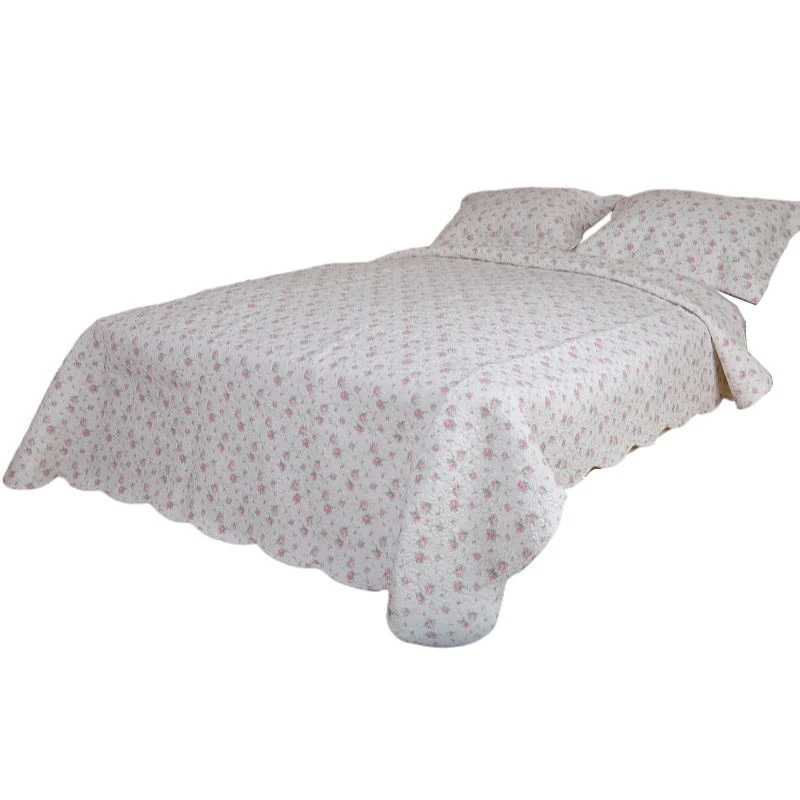 日本外贸白色小碎花水洗棉床盖三件套绗缝夹棉水洗床罩榻榻米垫子