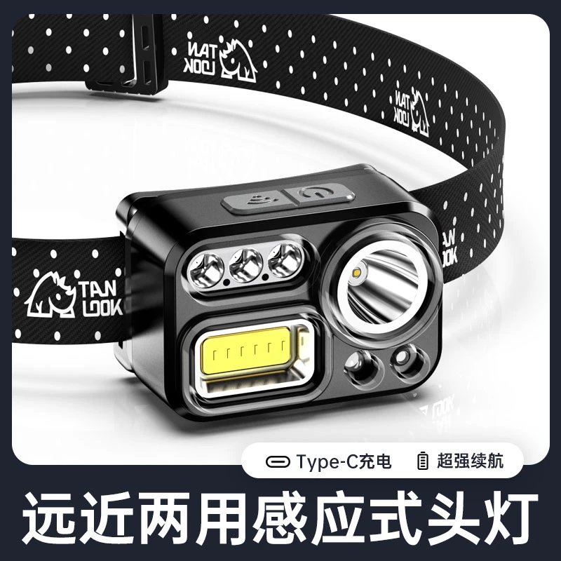 探露感应头灯强光夜钓钓鱼专用充电超亮超长续航头戴式照明手电筒