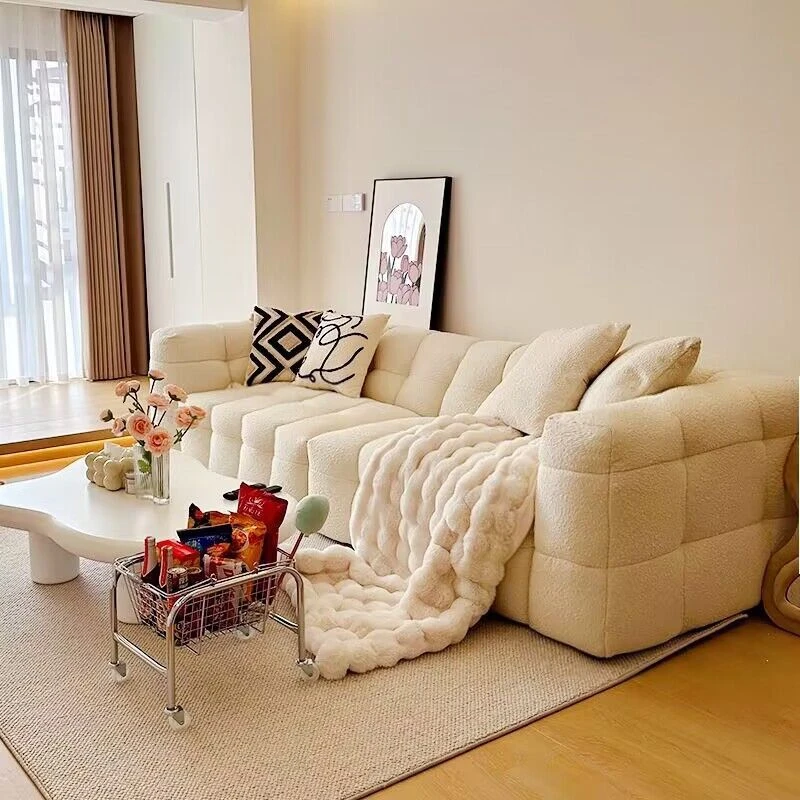 法式极简奶油风棉花糖沙发北欧布艺小户型设计师羊羔绒网红款沙发