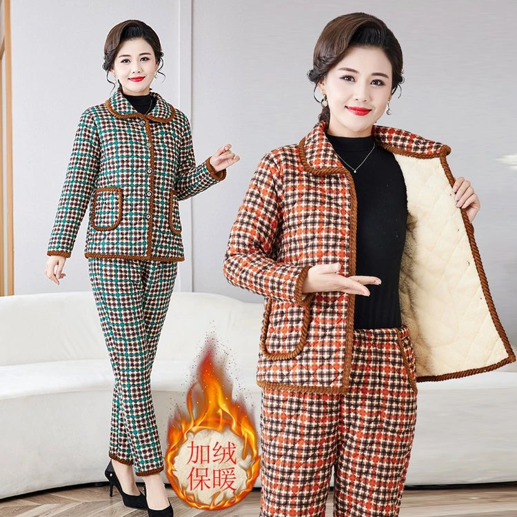 【莫莫女装】中老年妈妈装新款冬季加绒加厚保暖洋气家居服两件套