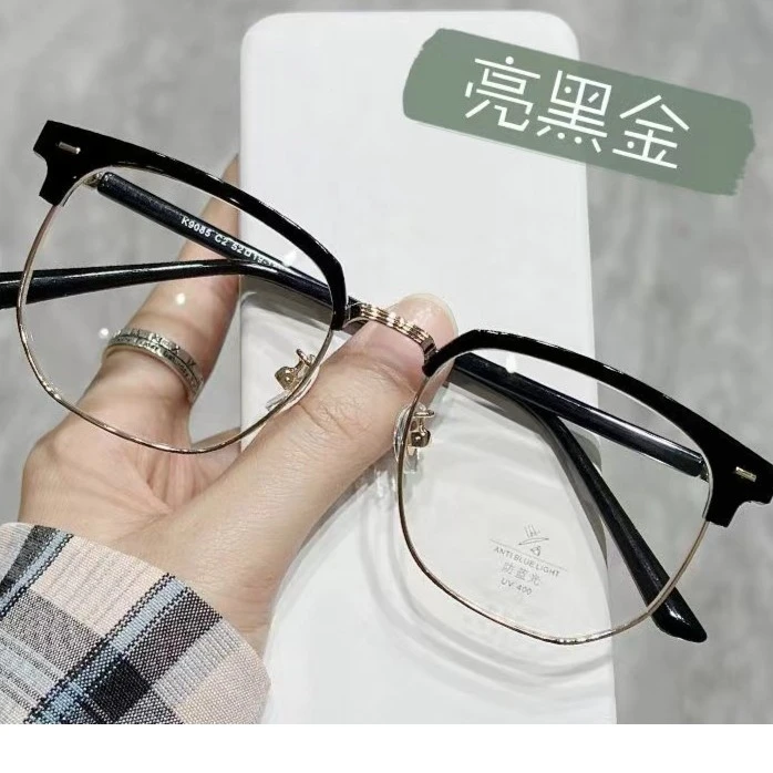 近视变色眼镜半框素颜女复古超轻眉线半框可配度数斯文痞帅理工男