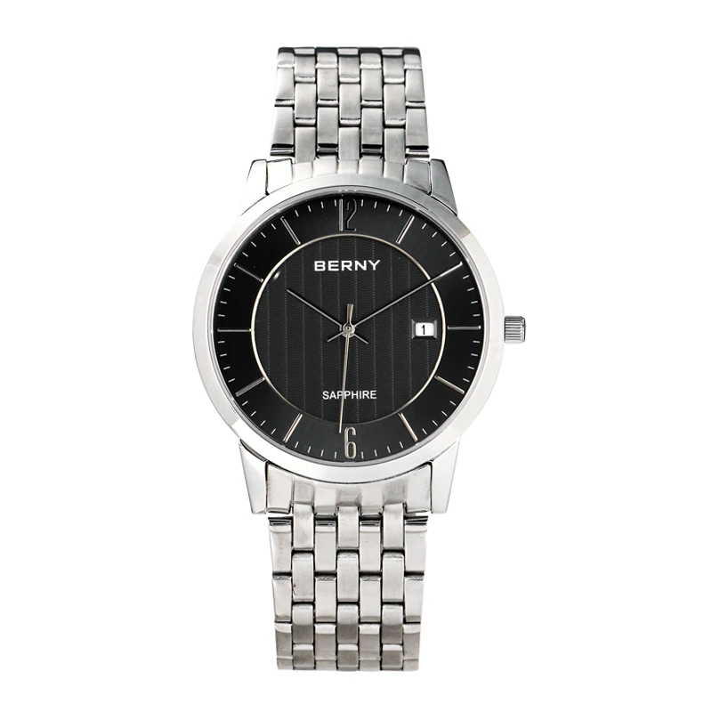 【专柜正品】BERNY石英男士手表超薄经典防水名表简约男款黑盘2681M