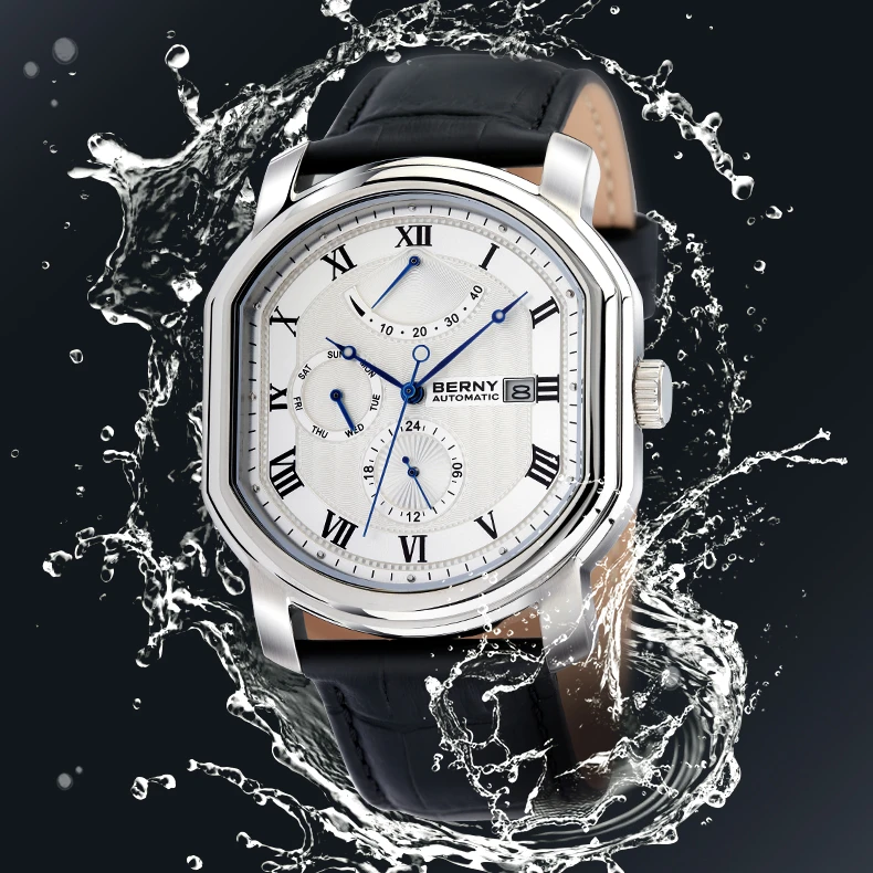 【专柜正品】BERNY【极光坦克】全自动机械男表多功能商务酒桶AM050M