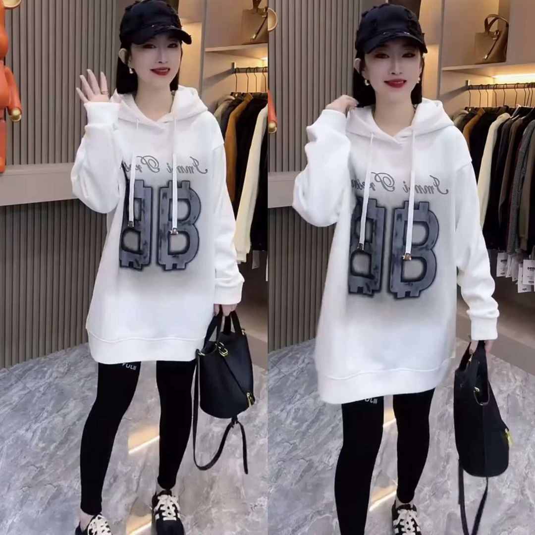 连帽卫衣女2023秋冬新款时尚大码加厚加绒卫衣裙休闲外套百搭上衣