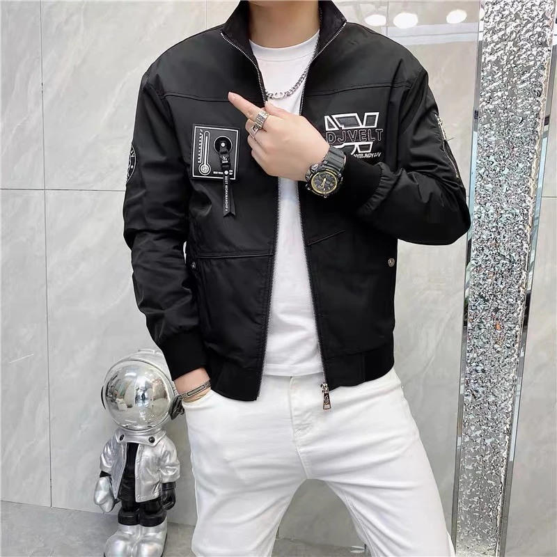 秋款帅气百搭修身休闲男外套高品质刺绣夹克潮流男士立领韩版夹克