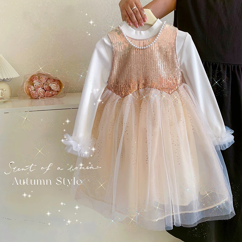 【本妈】秋“落日橘海”女童打底上衣+无袖后背大蝴蝶连衣裙24009