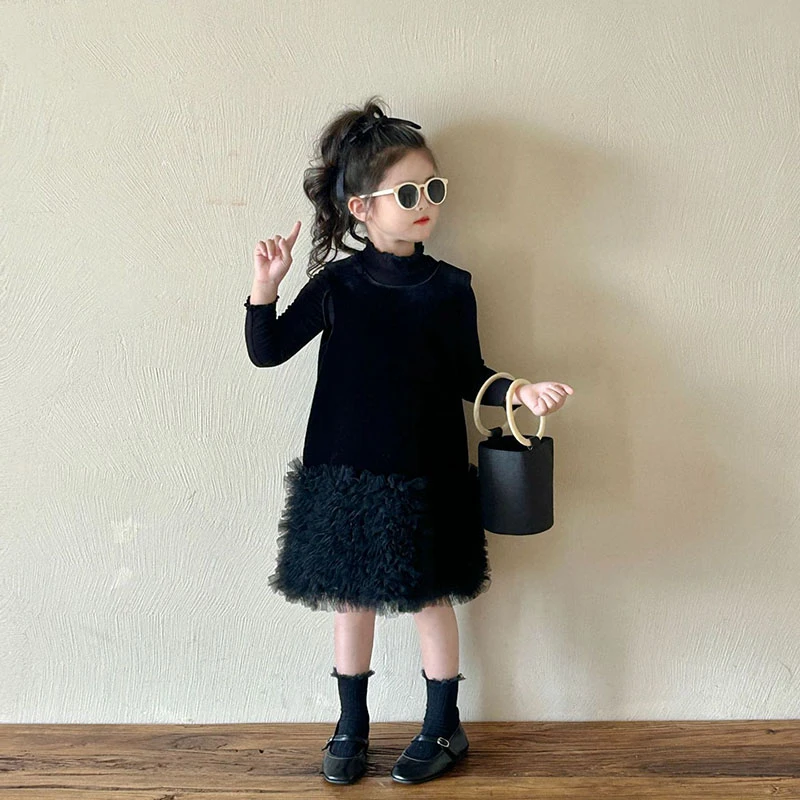 【本妈】2024秋“黑莓缪斯‘’女童打底上衣+无袖丝绒裙 24218