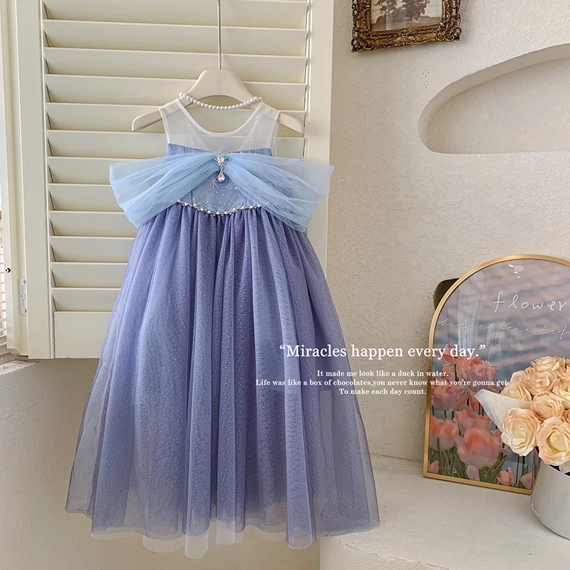 【本妈】"爱莎女孩~ ”韩版女童无袖一字肩亮片公主裙28876