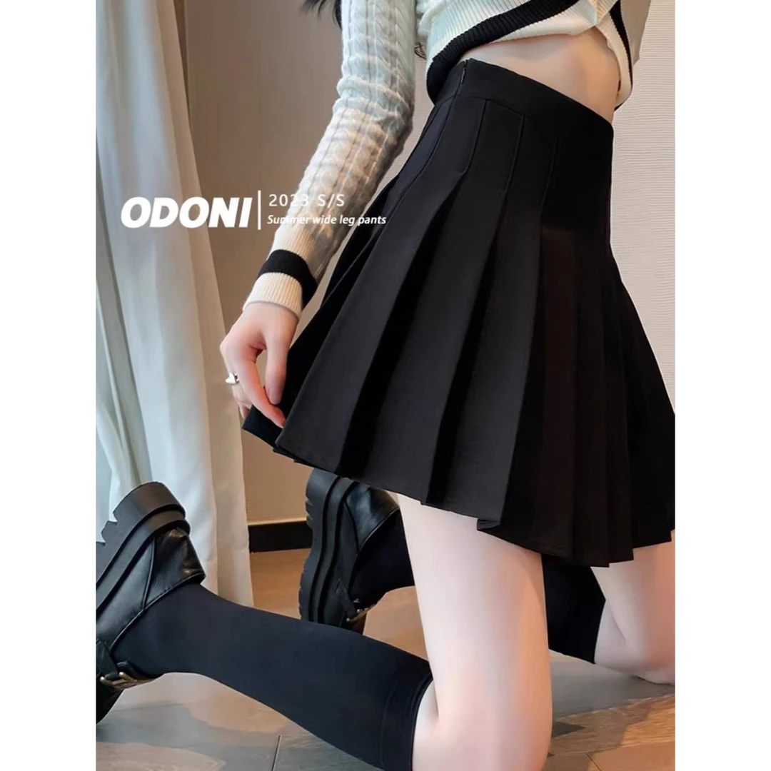 【比例天菜】6015微胖mm黑色百褶短裙高腰a字半身裙显瘦显高小黑裙