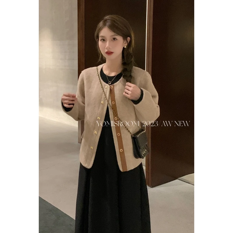 YOMI小个子定制【首尔都市】秋季双面呢兔毛羊毛桑蚕丝气质短外套