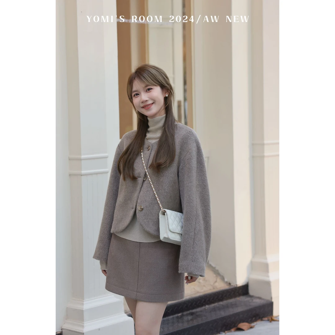 YOMI小个子定制【巴黎画报】毛呢短款简约风秋季休闲外套百搭秋冬