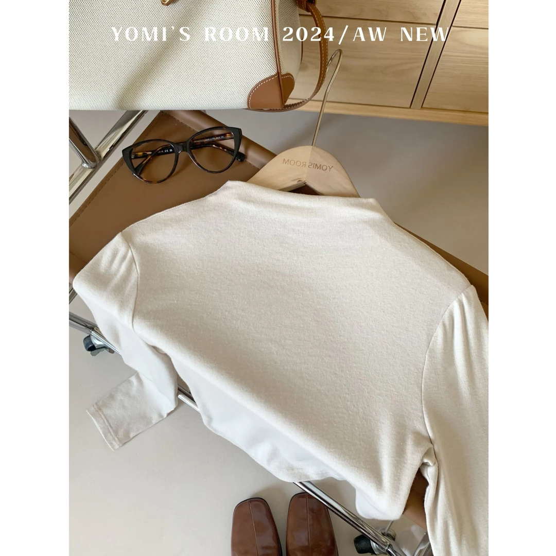 YOMI小个子定制【云朵心事】古杏色半高领内搭长袖T恤上衣女秋季