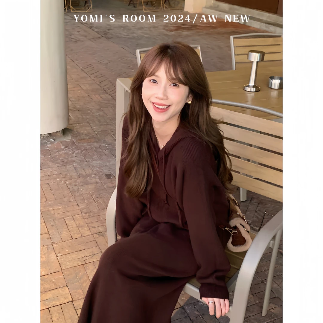 YOMI小个子定制【迷迭海瑟薇】加厚显瘦百搭连帽连衣裙女冬季新款