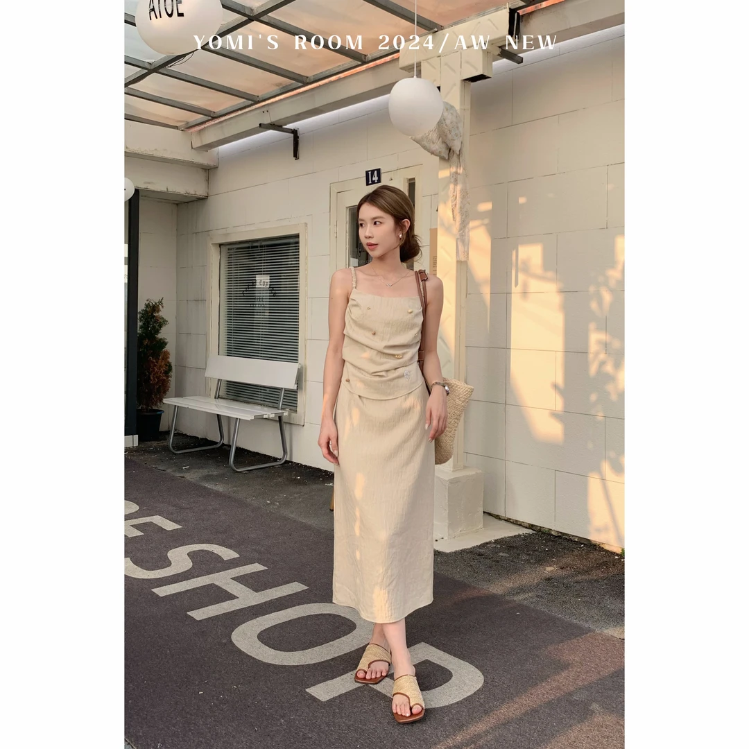 【现货】YOMI小个子定制【月间山茶】休闲气质百搭设计感连衣裙女