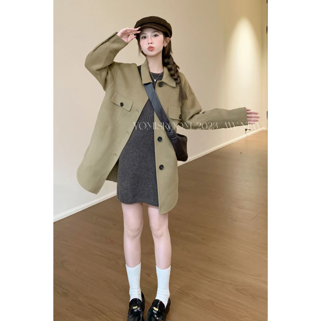 YOMI小个子定制【落日黄昏】双面呢外套秋冬气质百搭中长款保暖复古