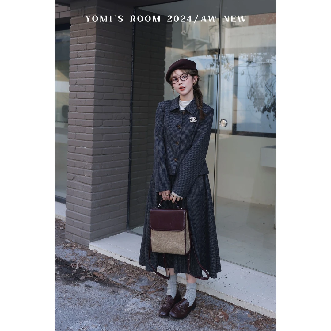 【现货】YOMI小个子定制【复古格调】千鸟格休闲两件套女秋季新款