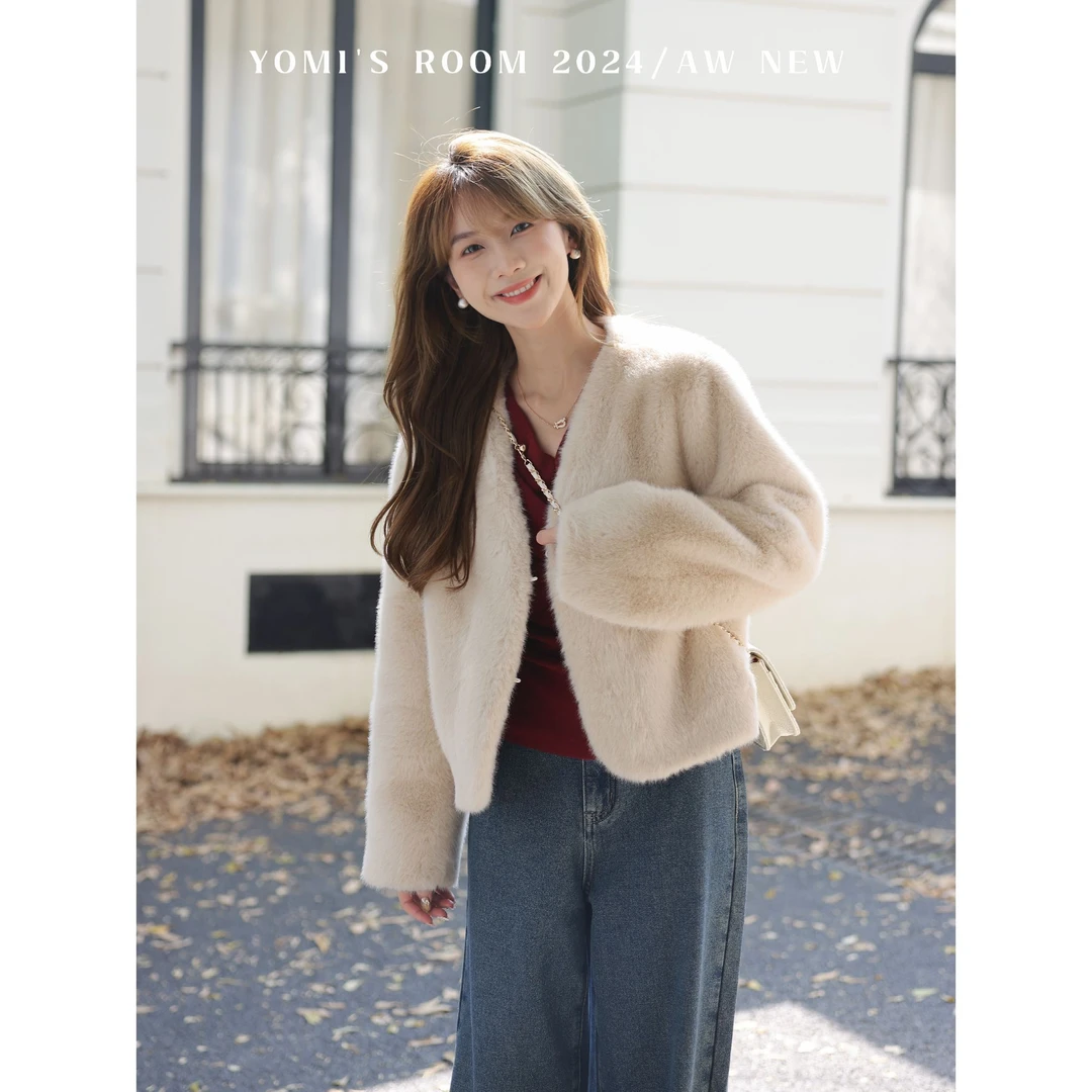 YOMI小个子定制【暖阳冬日】百搭皮毛一体毛毛外套外套女秋冬季