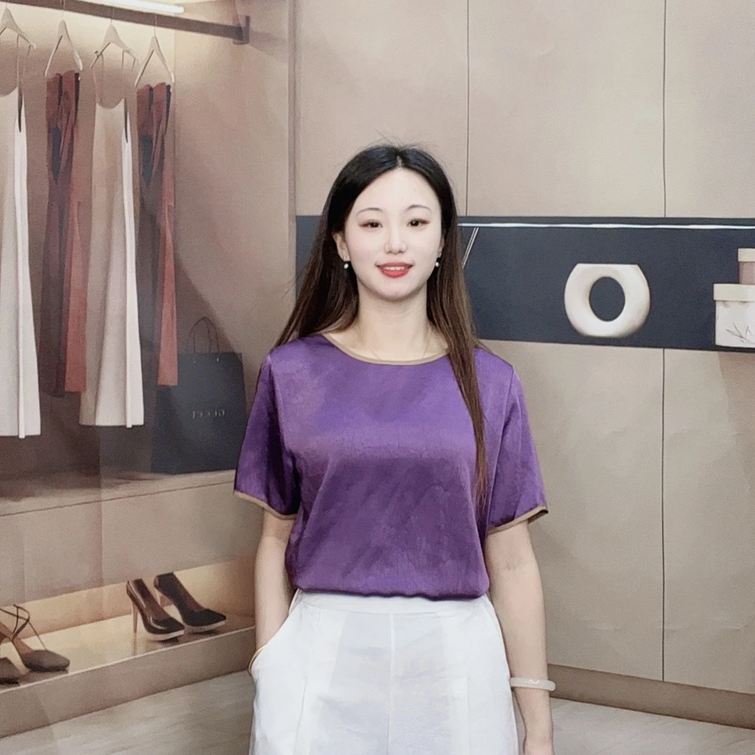 （冠乐邹紫色）秋季新款短袖大码显瘦洋气减龄时尚妈妈装休闲女装
