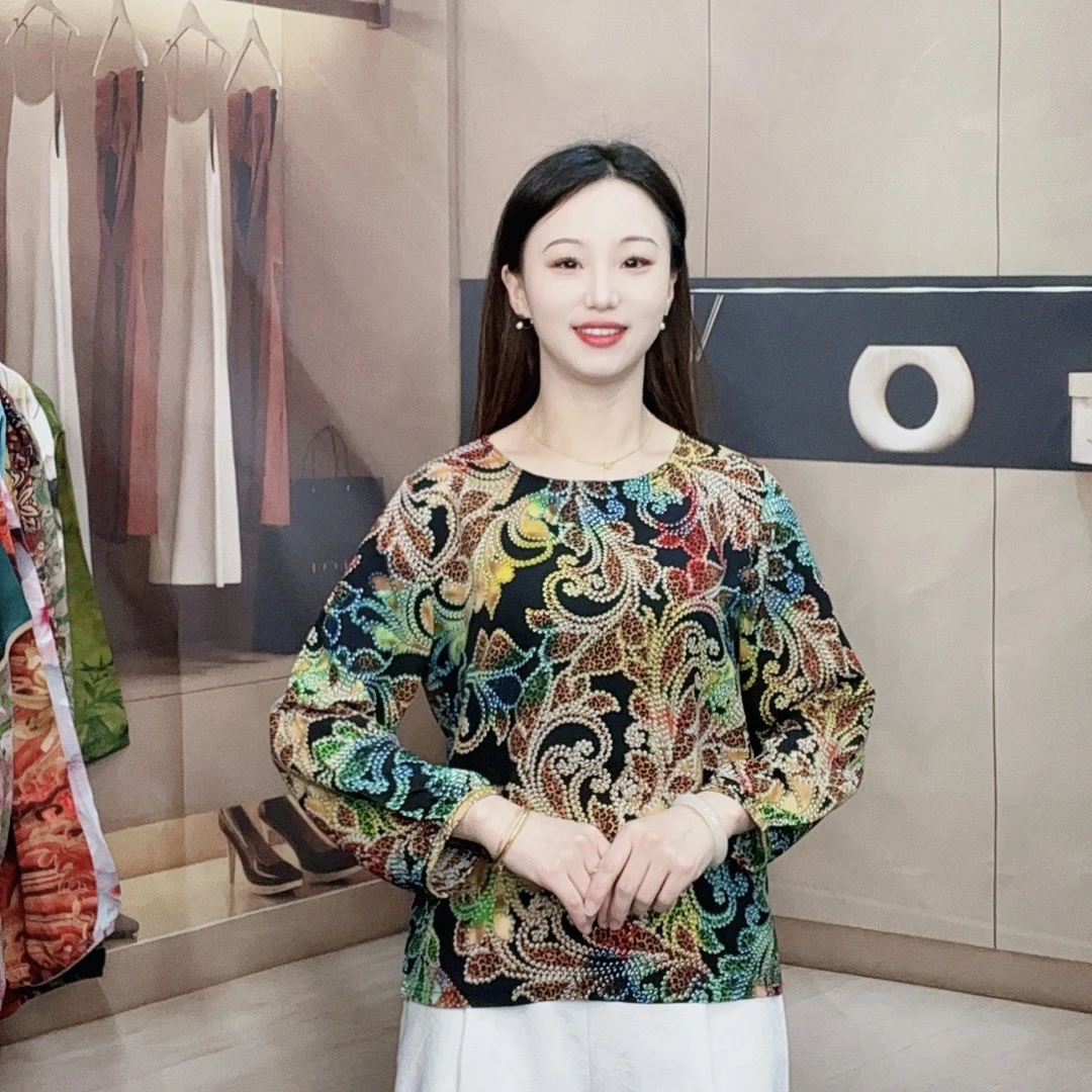 （七色凤尾）夏季新款长袖T桖大码显瘦洋气减龄时尚妈妈装休闲女装