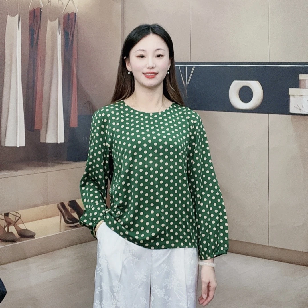 （绿色波点）秋季新款长袖T桖大码显瘦洋气减龄时尚妈妈装休闲女装