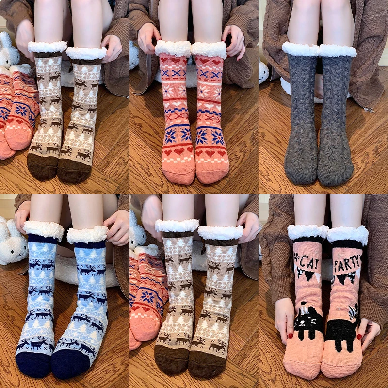 厚袜子女秋冬季加绒加厚保暖居家地板袜冬天长筒月子袜超厚冬季袜