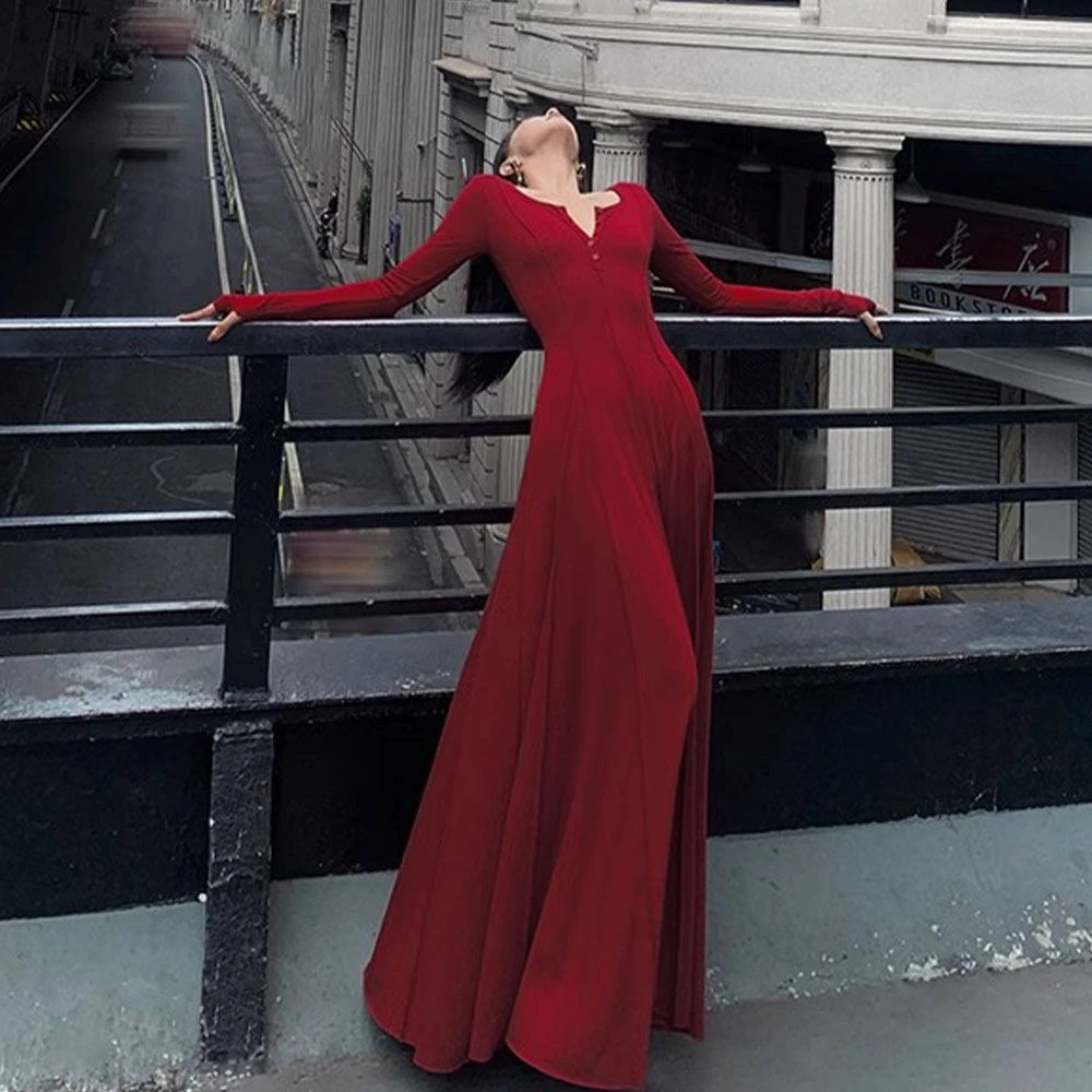 连衣裙高个子超长裙女到脚踝挽歌针织长袖秋季2023新款气质高级垂