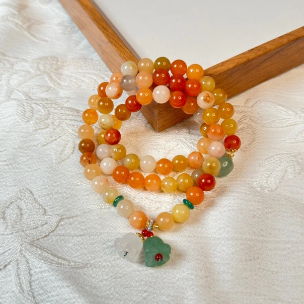 金丝玉多宝铃铛三圈手串W7363